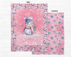 Pastel Xmas Snowman Pink Blanket Panel